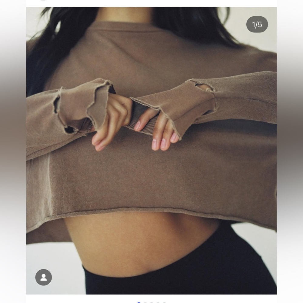 Joah Brown Distressed Cropped Long Sleeve in Oxblood. One Size. Brand New.